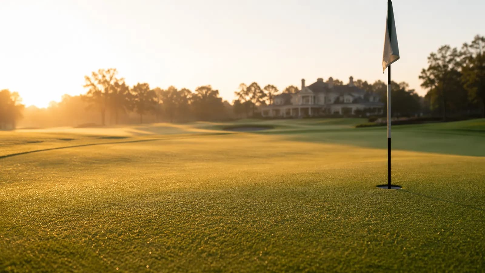 A fairway opening toward a distant green