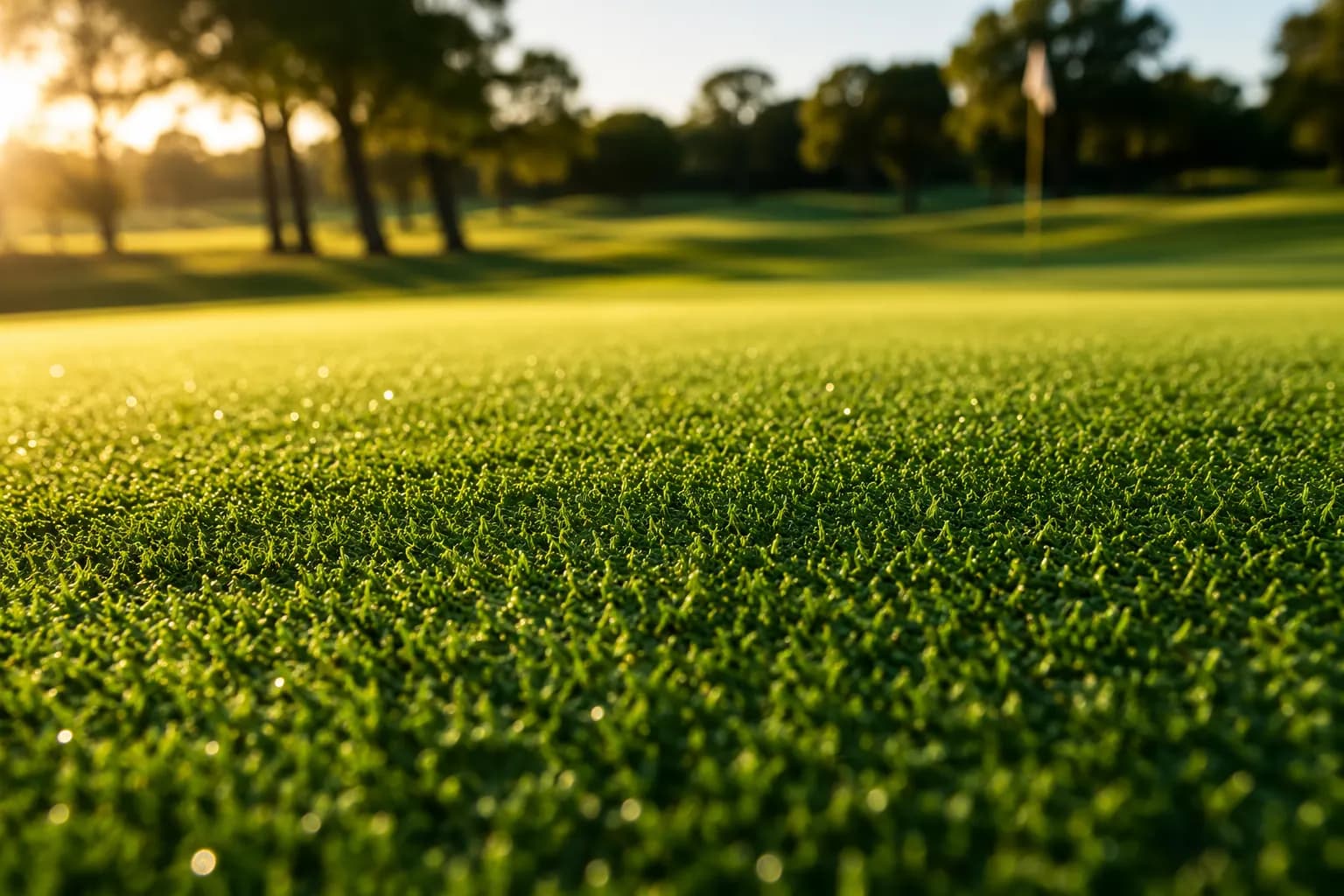 Close-cut golf turf beside the rough